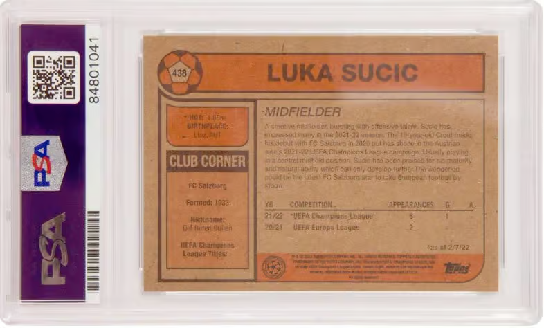 Luka Sucic Signed 2022 Topps Living Set Rookie #438– PSA 10 Autograph